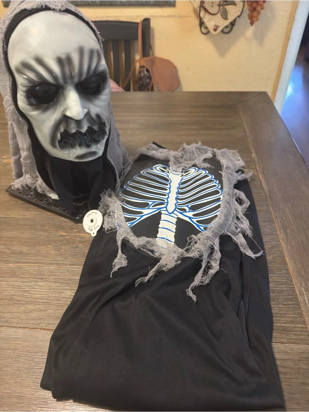 Target Black Hooded Skeleton Costume with Blue and Gray Accents